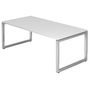 HAMMERBACHER RS2E höhenverstellbarer Schreibtisch weiß rechteckig, Kufen-Gestell silber 200,0 x 100,0 cm von HAMMERBACHER