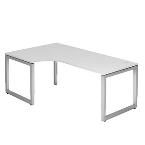 HAMMERBACHER RS82 höhenverstellbarer Schreibtisch weiß L-Form, O-Fuß-Gestell silber 200,0 x 120,0 cm von HAMMERBACHER