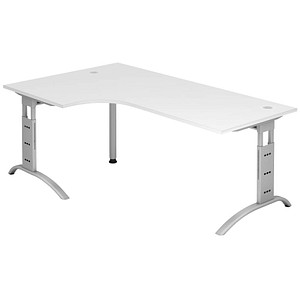 HAMMERBACHER Savona Schreibtisch weiß L-Form, C-Fuß-Gestell silber 200,0 x 80,0/120,0 cm von HAMMERBACHER