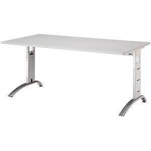 HAMMERBACHER Savona höhenverstellbarer Schreibtisch lichtgrau rechteckig, C-Fuß-Gestell silber 160,0 x 80,0 cm von HAMMERBACHER