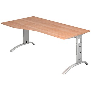 HAMMERBACHER Savona höhenverstellbarer Schreibtisch nussbaum Trapezform, C-Fuß-Gestell silber 180,0 x 80,0/100,0 cm von HAMMERBACHER