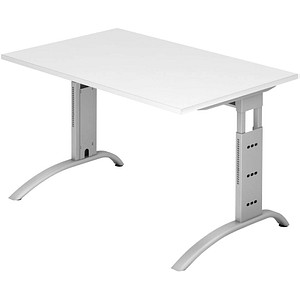 HAMMERBACHER Savona höhenverstellbarer Schreibtisch weiß rechteckig, C-Fuß-Gestell silber 120,0 x 80,0 cm von HAMMERBACHER