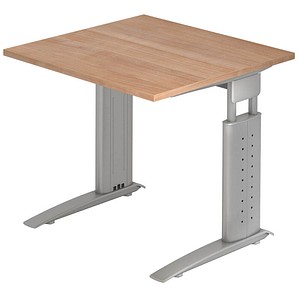 HAMMERBACHER US08 höhenverstellbarer Schreibtisch nussbaum quadratisch, C-Fuß-Gestell silber 80,0 x 80,0 cm von HAMMERBACHER