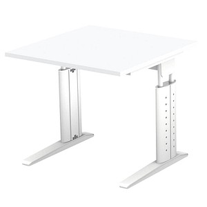 HAMMERBACHER US08 höhenverstellbarer Schreibtisch weiß quadratisch, C-Fuß-Gestell weiß 80,0 x 80,0 cm von HAMMERBACHER