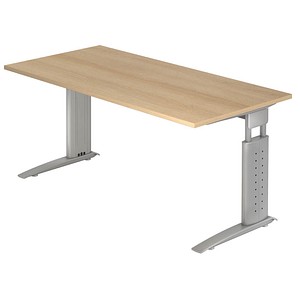 HAMMERBACHER US16 höhenverstellbarer Schreibtisch eiche rechteckig, C-Fuß-Gestell silber 160,0 x 80,0 cm von HAMMERBACHER