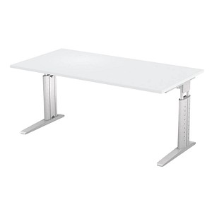 HAMMERBACHER US16 höhenverstellbarer Schreibtisch lichtgrau rechteckig, C-Fuß-Gestell silber 160,0 x 80,0 cm von HAMMERBACHER