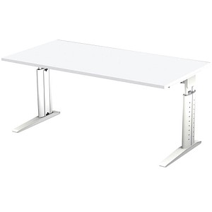 HAMMERBACHER US16 höhenverstellbarer Schreibtisch weiß rechteckig, C-Fuß-Gestell weiß 160,0 x 80,0 cm von HAMMERBACHER