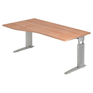 HAMMERBACHER US18 höhenverstellbarer Schreibtisch nussbaum Trapezform, C-Fuß-Gestell silber 180,0 x 100,0 cm von HAMMERBACHER