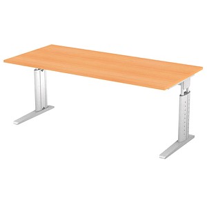 HAMMERBACHER US19 höhenverstellbarer Schreibtisch buche rechteckig, C-Fuß-Gestell silber 180,0 x 80,0 cm von HAMMERBACHER