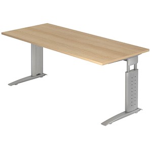 HAMMERBACHER US19 höhenverstellbarer Schreibtisch eiche rechteckig, C-Fuß-Gestell silber 180,0 x 80,0 cm von HAMMERBACHER
