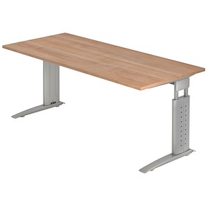 HAMMERBACHER US19 höhenverstellbarer Schreibtisch nussbaum rechteckig, C-Fuß-Gestell silber 180,0 x 80,0 cm von HAMMERBACHER