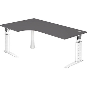 HAMMERBACHER US82 höhenverstellbarer Schreibtisch grafit L-Form, C-Fuß-Gestell weiß 200,0 x 80,0/120,0 cm von HAMMERBACHER