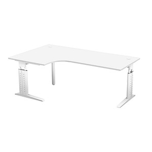HAMMERBACHER US82 höhenverstellbarer Schreibtisch weiß L-Form, C-Fuß-Gestell weiß 200,0 x 80,0/120,0 cm von HAMMERBACHER