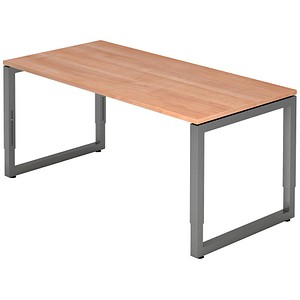 HAMMERBACHER Unni SE1 höhenverstellbarer Schreibtisch nussbaum rechteckig, Kufen-Gestell grau 160,0 x 80,0 cm von HAMMERBACHER