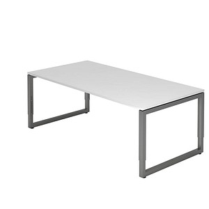 HAMMERBACHER Unni SE1 höhenverstellbarer Schreibtisch weiß rechteckig, Kufen-Gestell grau 200,0 x 100,0 cm von HAMMERBACHER