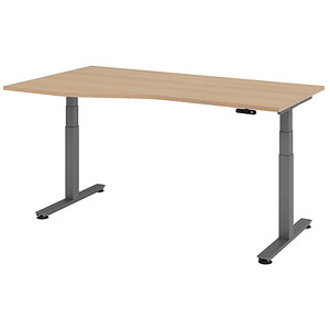 HAMMERBACHER VXDSM18 elektrisch höhenverstellbarer Schreibtisch eiche Trapezform, T-Fuß-Gestell grau 180,0 x 100,0 cm von HAMMERBACHER