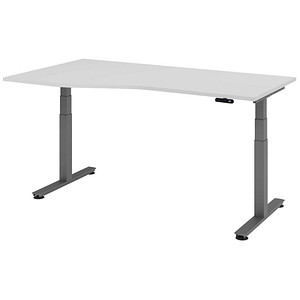 HAMMERBACHER VXDSM18 elektrisch höhenverstellbarer Schreibtisch lichtgrau Trapezform, T-Fuß-Gestell grau 180,0 x 100,0 cm von HAMMERBACHER