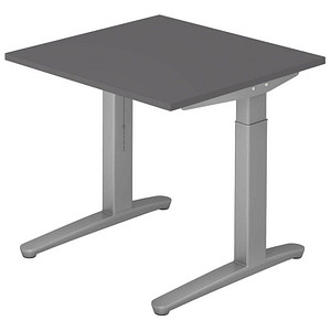 HAMMERBACHER VXB08 höhenverstellbarer Schreibtisch grafit quadratisch, C-Fuß-Gestell silber 80,0 x 80,0 cm von HAMMERBACHER
