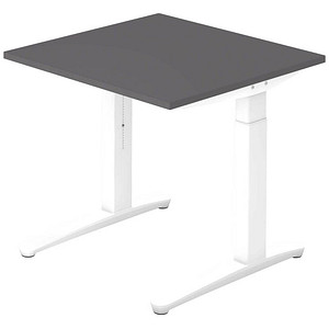 HAMMERBACHER VXB08 höhenverstellbarer Schreibtisch grafit quadratisch, C-Fuß-Gestell weiß 80,0 x 80,0 cm von HAMMERBACHER