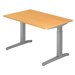 HAMMERBACHER XB12 höhenverstellbarer Schreibtisch buche, silber rechteckig, C-Fuß-Gestell silber 120,0 x 80,0 cm von HAMMERBACHER