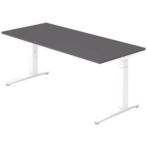 HAMMERBACHER VXB19 höhenverstellbarer Schreibtisch grafit rechteckig, C-Fuß-Gestell weiß 180,0 x 80,0 cm von HAMMERBACHER