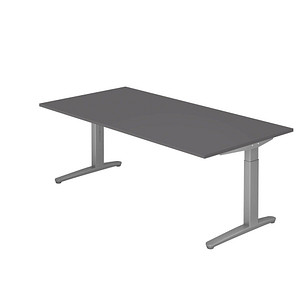HAMMERBACHER VXB2E höhenverstellbarer Schreibtisch grafit rechteckig, C-Fuß-Gestell silber 200,0 x 100,0 cm von HAMMERBACHER