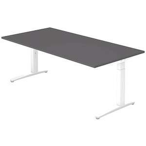 HAMMERBACHER VXB2E höhenverstellbarer Schreibtisch grafit rechteckig, C-Fuß-Gestell weiß 200,0 x 100,0 cm von HAMMERBACHER