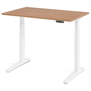 HAMMERBACHER XBHM12 elektrisch höhenverstellbarer Schreibtisch nussbaum rechteckig, C-Fuß-Gestell weiß 120,0 x 80,0 cm von HAMMERBACHER