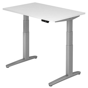 HAMMERBACHER XBHM12 elektrisch höhenverstellbarer Schreibtisch weiß rechteckig, C-Fuß-Gestell silber 120,0 x 80,0 cm von HAMMERBACHER