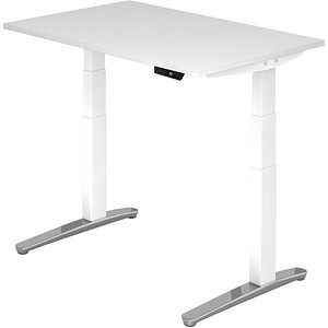 HAMMERBACHER XBHM12 elektrisch höhenverstellbarer Schreibtisch weiß rechteckig, C-Fuß-Gestell weiß 120,0 x 80,0 cm von HAMMERBACHER