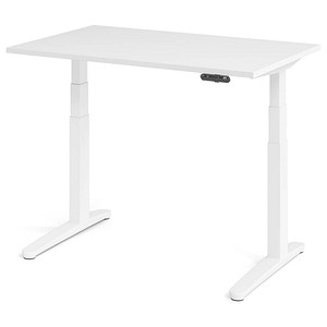 HAMMERBACHER XBHM12 elektrisch höhenverstellbarer Schreibtisch weiß rechteckig, C-Fuß-Gestell weiß 120,0 x 80,0 cm von HAMMERBACHER