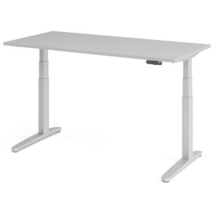 HAMMERBACHER XBHM16 elektrisch höhenverstellbarer Schreibtisch lichtgrau rechteckig, C-Fuß-Gestell silber 160,0 x 80,0 cm von HAMMERBACHER