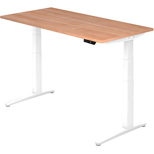 HAMMERBACHER XBHM16 elektrisch höhenverstellbarer Schreibtisch nussbaum rechteckig, C-Fuß-Gestell weiß 160,0 x 80,0 cm von HAMMERBACHER