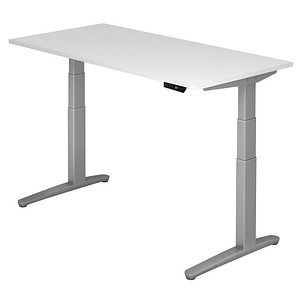 HAMMERBACHER XBHM16 elektrisch höhenverstellbarer Schreibtisch weiß rechteckig, C-Fuß-Gestell silber 160,0 x 80,0 cm von HAMMERBACHER