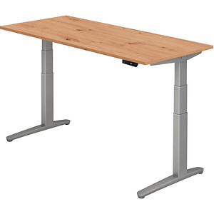 HAMMERBACHER XBHM19 elektrisch höhenverstellbarer Schreibtisch asteiche rechteckig, C-Fuß-Gestell silber 180,0 x 80,0 cm von HAMMERBACHER