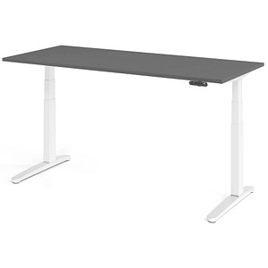 HAMMERBACHER XBHM19 elektrisch höhenverstellbarer Schreibtisch grafit rechteckig, C-Fuß-Gestell weiß 180,0 x 80,0 cm von HAMMERBACHER