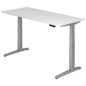 HAMMERBACHER XBHM19 elektrisch höhenverstellbarer Schreibtisch weiß rechteckig, C-Fuß-Gestell silber 180,0 x 80,0 cm von HAMMERBACHER