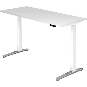 HAMMERBACHER XBHM19 elektrisch höhenverstellbarer Schreibtisch weiß rechteckig, C-Fuß-Gestell weiß 180,0 x 80,0 cm von HAMMERBACHER