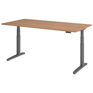 HAMMERBACHER XBHM2E elektrisch höhenverstellbarer Schreibtisch nussbaum rechteckig, C-Fuß-Gestell grau 200,0 x 100,0 cm von HAMMERBACHER