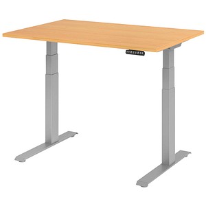 HAMMERBACHER XDKB12 elektrisch höhenverstellbarer Schreibtisch buche rechteckig, C-Fuß-Gestell silber 120,0 x 80,0 cm von HAMMERBACHER