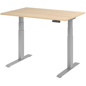 HAMMERBACHER XDKB12 elektrisch höhenverstellbarer Schreibtisch eiche rechteckig, C-Fuß-Gestell silber 120,0 x 80,0 cm von HAMMERBACHER