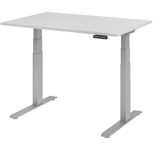 HAMMERBACHER XDKB12 elektrisch höhenverstellbarer Schreibtisch lichtgrau rechteckig, C-Fuß-Gestell silber 120,0 x 80,0 cm von HAMMERBACHER