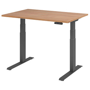 HAMMERBACHER XDKB12 elektrisch höhenverstellbarer Schreibtisch nussbaum rechteckig, C-Fuß-Gestell grau 120,0 x 80,0 cm von HAMMERBACHER