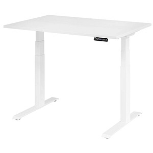 HAMMERBACHER XDKB12 elektrisch höhenverstellbarer Schreibtisch weiß rechteckig, C-Fuß-Gestell weiß 120,0 x 80,0 cm von HAMMERBACHER