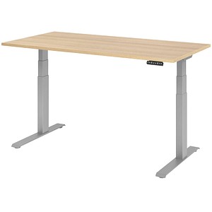 HAMMERBACHER XDKB16 elektrisch höhenverstellbarer Schreibtisch eiche rechteckig, C-Fuß-Gestell silber 160,0 x 80,0 cm von HAMMERBACHER