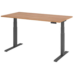 HAMMERBACHER XDKB16 elektrisch höhenverstellbarer Schreibtisch nussbaum rechteckig, C-Fuß-Gestell grau 160,0 x 80,0 cm von HAMMERBACHER