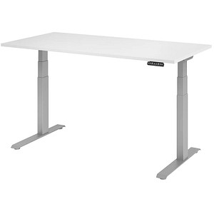 HAMMERBACHER XDKB16 elektrisch höhenverstellbarer Schreibtisch weiß rechteckig, C-Fuß-Gestell silber 160,0 x 80,0 cm von HAMMERBACHER