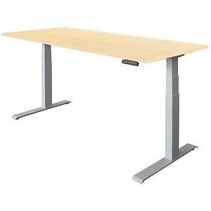 HAMMERBACHER XDKB19 elektrisch höhenverstellbarer Schreibtisch ahorn rechteckig, C-Fuß-Gestell silber 180,0 x 80,0 cm von HAMMERBACHER