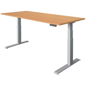 HAMMERBACHER XDKB19 elektrisch höhenverstellbarer Schreibtisch buche rechteckig, C-Fuß-Gestell silber 180,0 x 80,0 cm von HAMMERBACHER