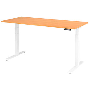 HAMMERBACHER XDKB19 elektrisch höhenverstellbarer Schreibtisch buche rechteckig, C-Fuß-Gestell weiß 180,0 x 80,0 cm von HAMMERBACHER